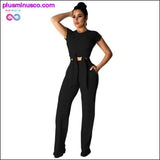 Plus Minus Co Women bandage o-neck long sleeve crop top full pants, view 3