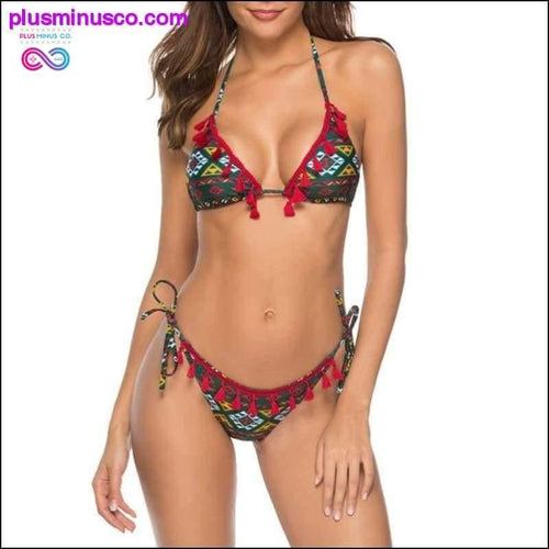Plus Minus Co Women Bikini Sexy Ladies Push Up Swimwear Boho Print Beach