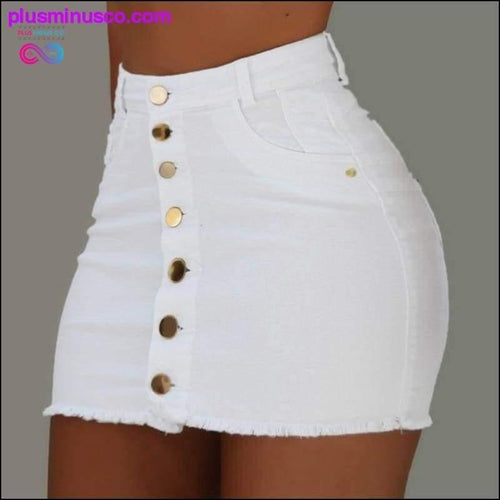 Plus Minus Co Women Button Denim Jeans Bodycon Mini Skirts Stretch High