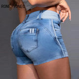 Plus Minus Co Women Casual Drawstring Pocket Skinny Straight Jeans Denim Skirt Shorts, view 2