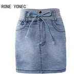 Plus Minus Co Women Casual Drawstring Pocket Skinny Straight Jeans Denim Skirt Shorts, view 3
