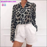 Plus Minus Co Women Casual Leopard Printed Chiffon Blouse Long Sleeve Turn, view 3