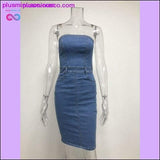 Plus Minus Co Women Denim Dress Slash Neck Strapless Elegant Bodycon Dress, view 2