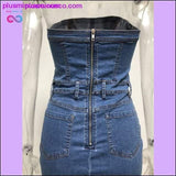 Plus Minus Co Women Denim Dress Slash Neck Strapless Elegant Bodycon Dress, view 3