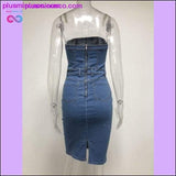 Plus Minus Co Women Denim Dress Slash Neck Strapless Elegant Bodycon Dress, view 6