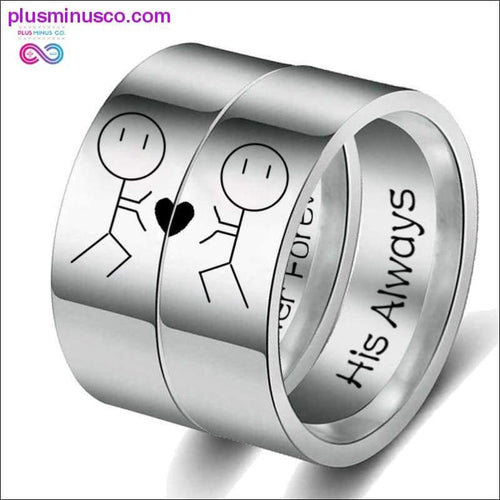 Plus Minus Co His Queen Her King Couple Ring Stainless steel Ring Silver