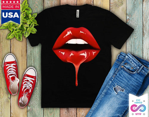 Plus Minus Co Women Lip Funny Printed Girl Black T-Shirts
