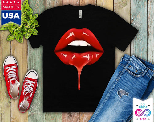 Plus Minus Co Women Lip Funny Printed Girl Black T-Shirts
