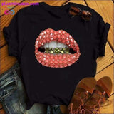 Plus Minus Co Women Lip Funny Printed Girl Black Tshirt Summer Cartoon, view 3