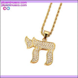 Plus Minus Co Women Men Gold CHAI Jewish symbol Pendants Necklaces Iced, view 2