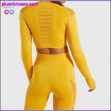 Plus Minus Co Women Seamless Workout Long Sleeve Crop Top Yoga Sets, view 3