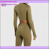 Plus Minus Co Women Seamless Workout Long Sleeve Crop Top Yoga Sets, view 5