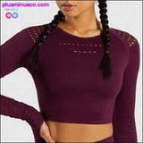Plus Minus Co Women Seamless Workout Long Sleeve Crop Top Yoga Sets, view 6