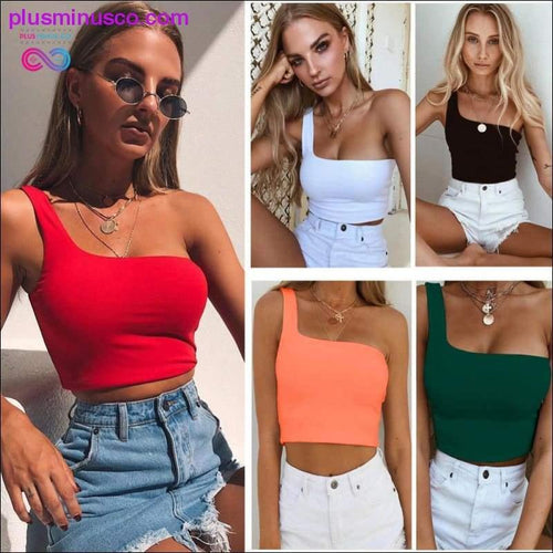 Plus Minus Co Women Sexy Cool Single One Shoulder Tank Tops Vest Bare