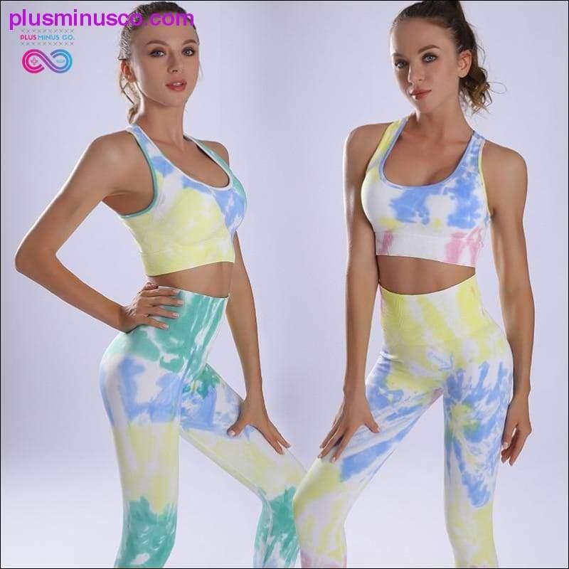 Plus Minus Co Women Yoga Sportswear Seamless Running Suits Green+ Blue Tie