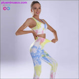 Plus Minus Co Women Yoga Sportswear Seamless Running Suits Green+ Blue Tie, view 2