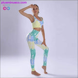 Plus Minus Co Women Yoga Sportswear Seamless Running Suits Green+ Blue Tie, view 3