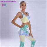Plus Minus Co Women Yoga Sportswear Seamless Running Suits Green+ Blue Tie, view 4