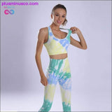 Plus Minus Co Women Yoga Sportswear Seamless Running Suits Green+ Blue Tie, view 5