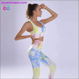 Plus Minus Co Women Yoga Sportswear Seamless Running Suits Green+ Blue Tie, view 6