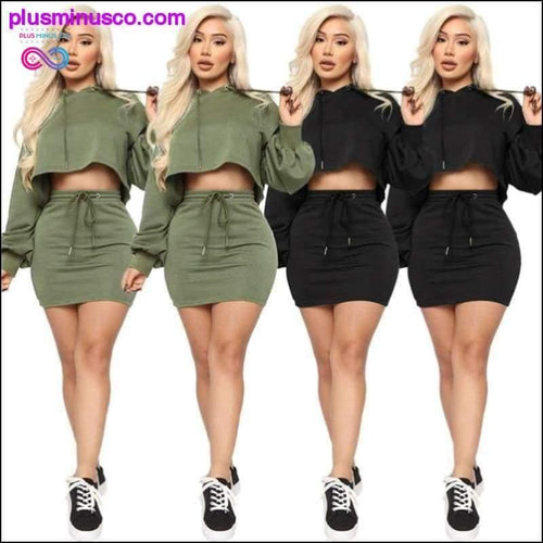 Plus Minus Co Women's Casual Solid Color Hooded Skirt Set