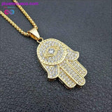 Plus Minus Co Hamsa Hand of Fatima Necklace Gold Color Stainless Steel, view 2