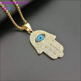 Plus Minus Co Hamsa Hand of Fatima Necklace Gold Color Stainless Steel, view 4
