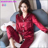 Plus Minus Co Womens Silk Satin Pajamas Set Long Sleeve Sleepwear Suit, view 5