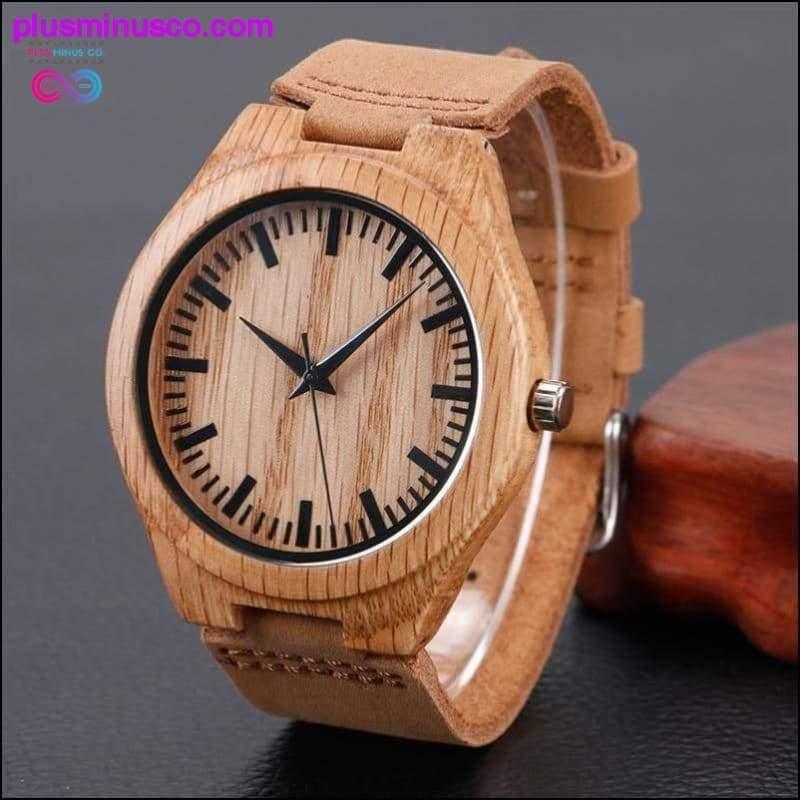 Plus Minus Co Wood Bamboo Genuine Leather Wrist Watch