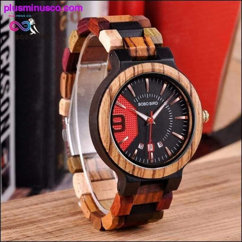 Plus Minus Co Wooden Watches for Men with Wood Strap Date Display Quartz