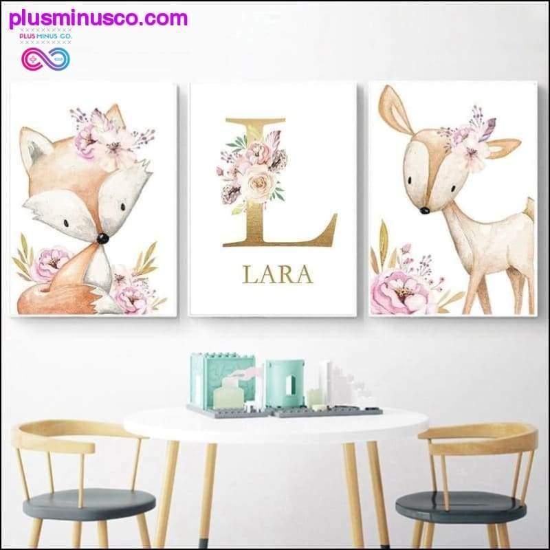 Plus Minus Co Woodland Animal Print Nursery Canvas Painting Custom Name