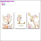 Plus Minus Co Woodland Animal Print Nursery Canvas Painting Custom Name, view 4