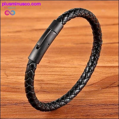Plus Minus Co XQNI New Classic Style Men Leather Bracelet Simple Black