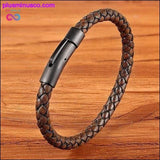 Plus Minus Co XQNI New Classic Style Men Leather Bracelet Simple Black, view 2