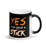 Plus Minus Co Yes i can drive stick Halloween Mug, Halloween Mug Gift, Halloween ideas, black halloween Mug || Matte Black Magic Mug, view 2