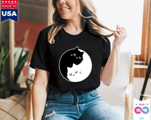 Plus Minus Co Yin Yang Cats T-Shirts , Yin Yang Duality || Yin Yang Cats || Perfect Gift - S M L Xl - Ladies, Men Unisex || Bff Couple Gift Ideas,Cat Mom