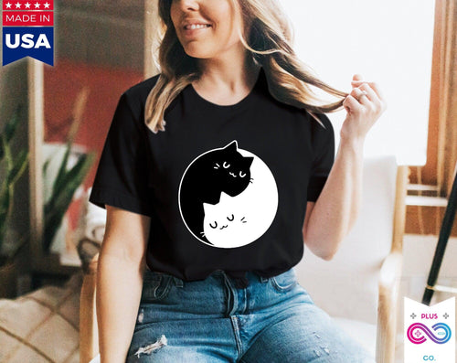 Plus Minus Co Yin Yang Cats T-Shirts , Yin Yang Duality || Yin Yang Cats || Perfect Gift - S M L Xl - Ladies, Men Unisex || Bff Couple Gift Ideas,Cat Mom
