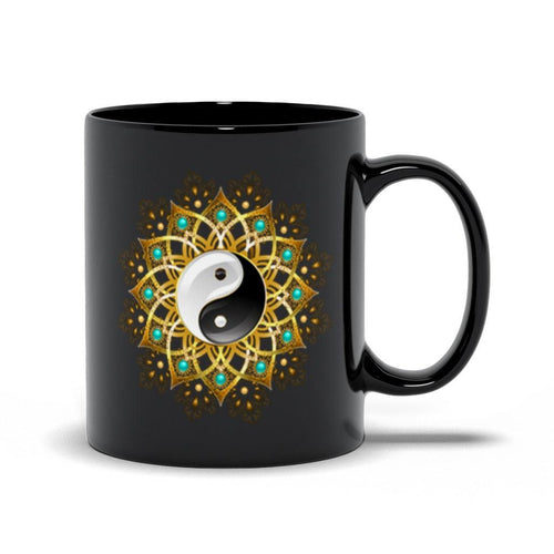 Plus Minus Co Yin Yang Mandala Black Mugs, Symbol Of Yin Yang,Mandala Art Tribal Art, Harmony, Meditation, Seek Balance, Gift for Her, Gift for Him