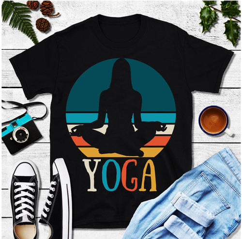 Plus Minus Co Yoga Girl | Retro Sunset T-Shirts, Yoga Gift Shirt, Namaste Shirt, Gift for Yogi, Yoga Lover Shirt, Meditation Shirt, Yoga Tee, Yoga T Shirt