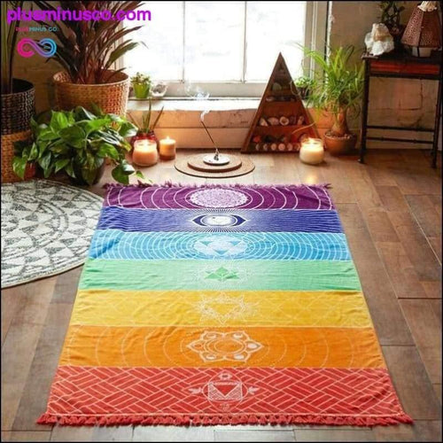 Plus Minus Co Yoga Mat Tapestry 7 Chakra Stripes Beach Towel