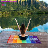 Plus Minus Co Yoga Mat Tapestry 7 Chakra Stripes Beach Towel, view 3