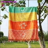 Plus Minus Co Yoga Mat Tapestry 7 Chakra Stripes Beach Towel, view 4