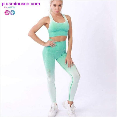 Plus Minus Co Women Sport Suit Fitness Female Yoga Set Ombre Push Up