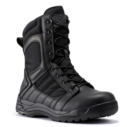 Rock Rooster Footwear Botas Pro Black Men's 8 inch Side Zipper Rubber Sole Tactical Boots BMP110BK