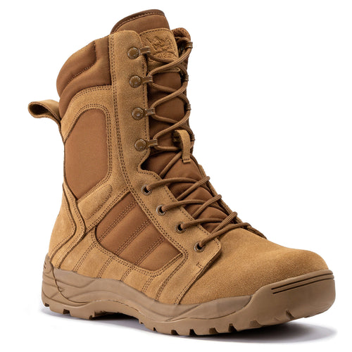Rock Rooster Footwear Botas Pro Coyote Men's 8 inch Side Zipper Rubber Sole Tactical Boots BMP110CT