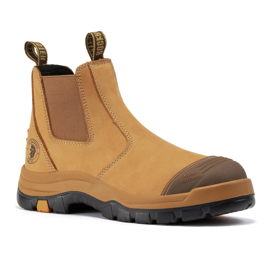 Rock Rooster Footwear ROCKROOSTER Lumen Tan 6 inch Slip On Soft Toe Leather Work Boots AK222NT
