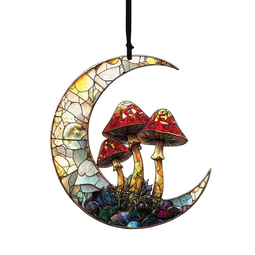 Roomtery Fairycore Aesthetic Moon & Mushroom Suncatcher