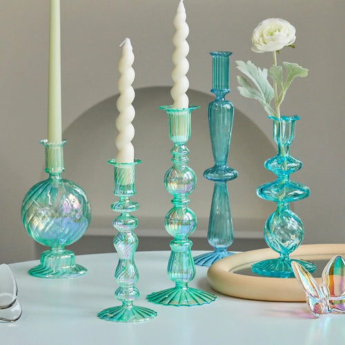 Roomtery Aqua Blue Glass Candle Holder