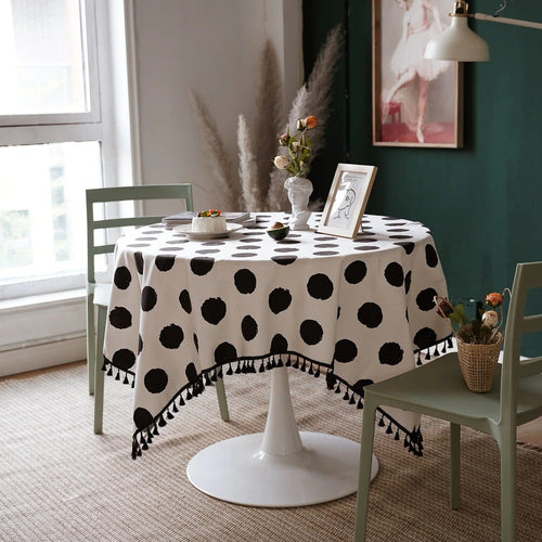 Roomtery B&W Polka Dot Tablecloth