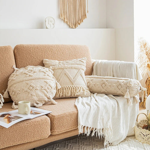 Roomtery Beige Boho Tufted Cushion Cover